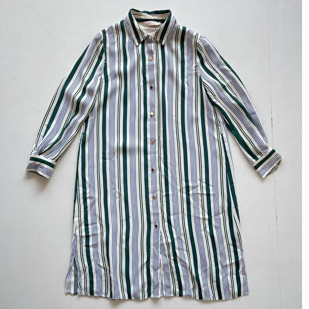 TORY BURCH Striped Collared Button Up Shirt Dress / Sz S / Long Minimal Casual